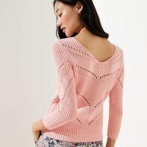 NWT LOFT Pointelle Scoop Back Peach Pink Sweater L